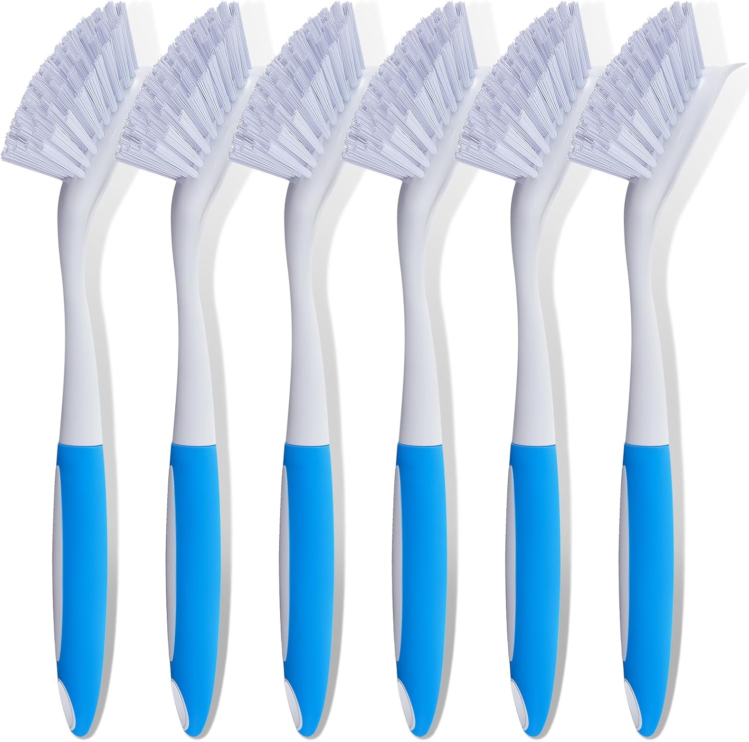 Hsei 6 Pcs Blue Kitchen Scrub Dish Brush Bulk with 11 Inch Handle Cleaning Dish Scrubber with Stiff