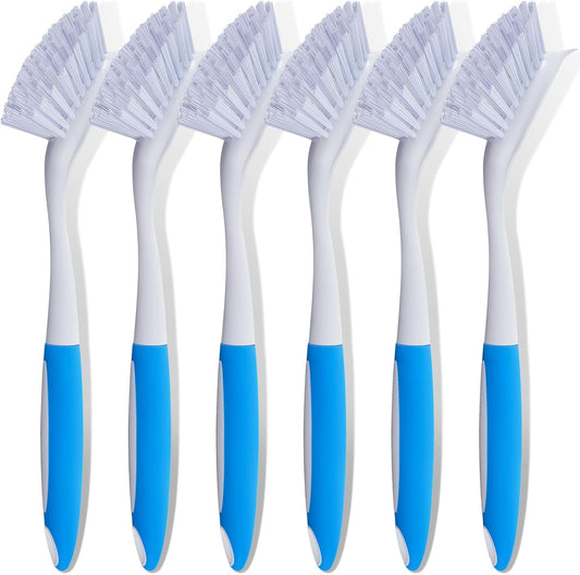 Hsei 6 Pcs Blue Kitchen Scrub Dish Brush Bulk with 11 Inch Handle Cleaning Dish Scrubber with Stiff