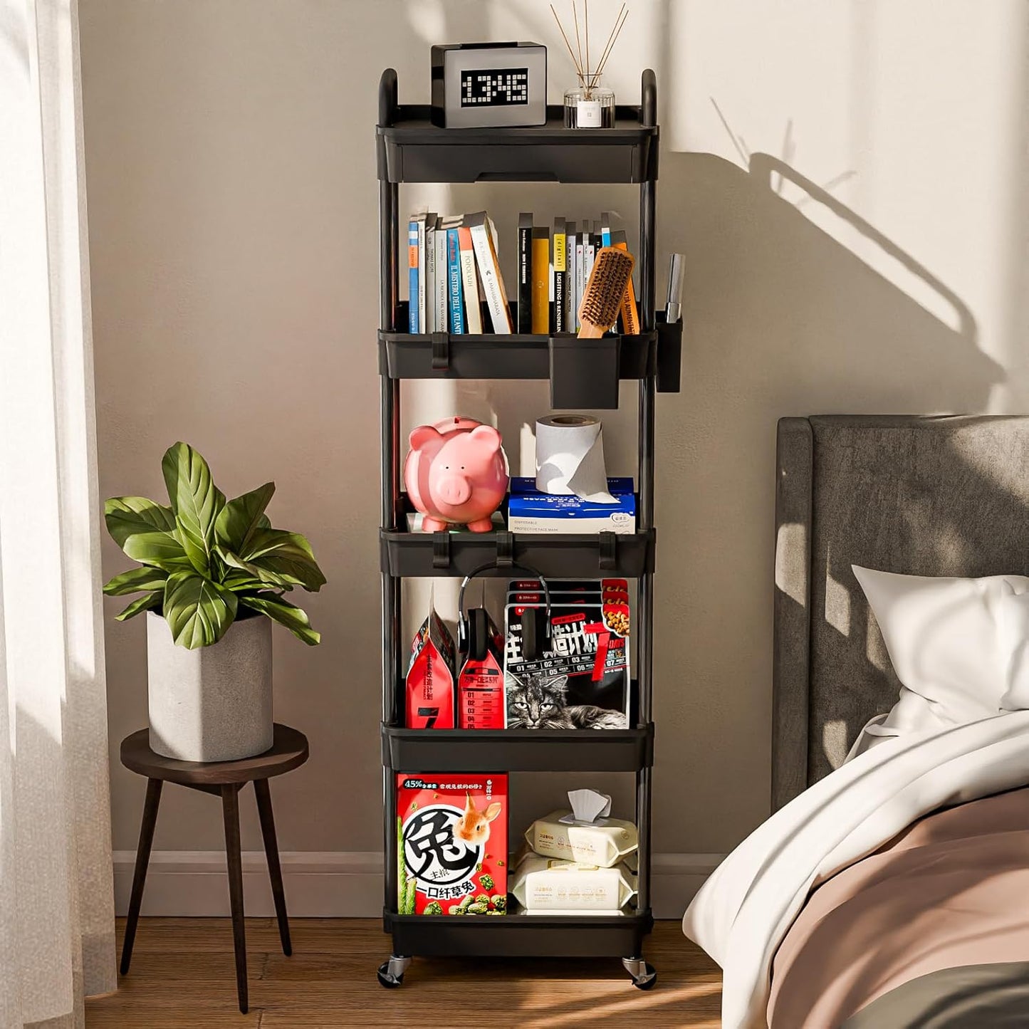 5 Tier Rolling Cart Organizer,Bathroom Cart Organizers with Wheels Laundry Room Organization Mobile