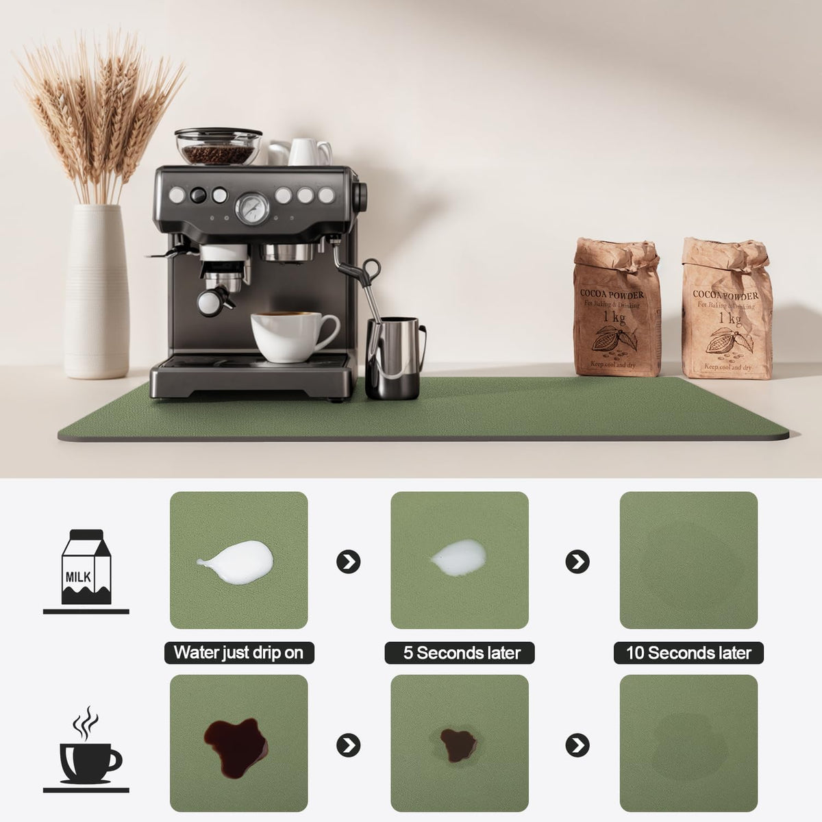 Dish Drying Mat for Kitchen Counter | Coffee Bar Mat for Countertops | Heat Resistant Drainer Mat