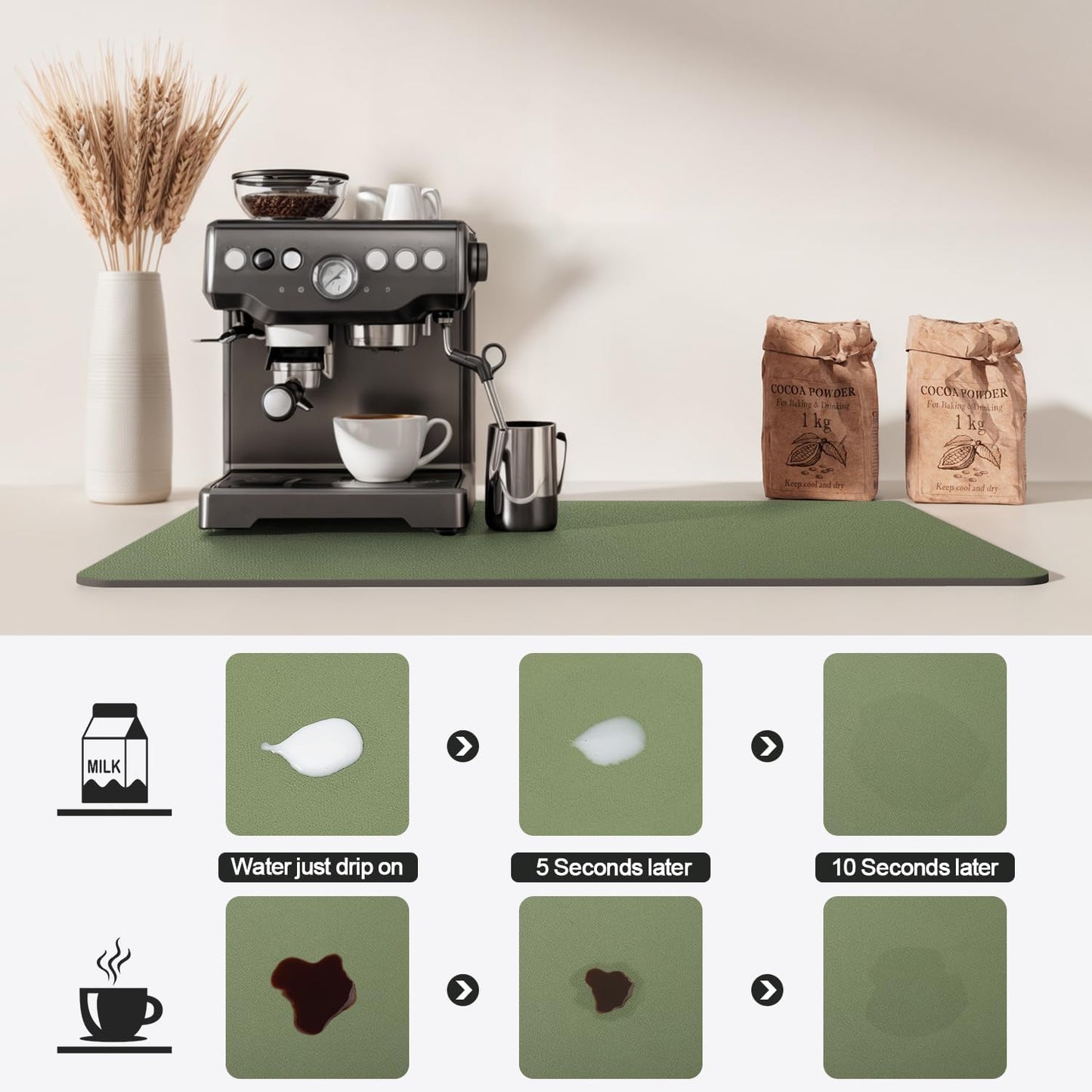 Dish Drying Mat for Kitchen Counter | Coffee Bar Mat for Countertops | Heat Resistant Drainer Mat