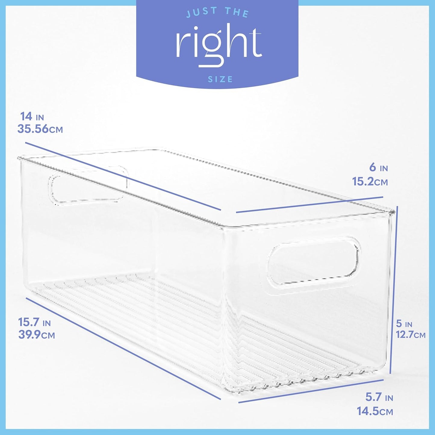 Plastic Food Storage 6 Pack Clear Container Bin with Handles for Organizing Kitchen, Pantry
