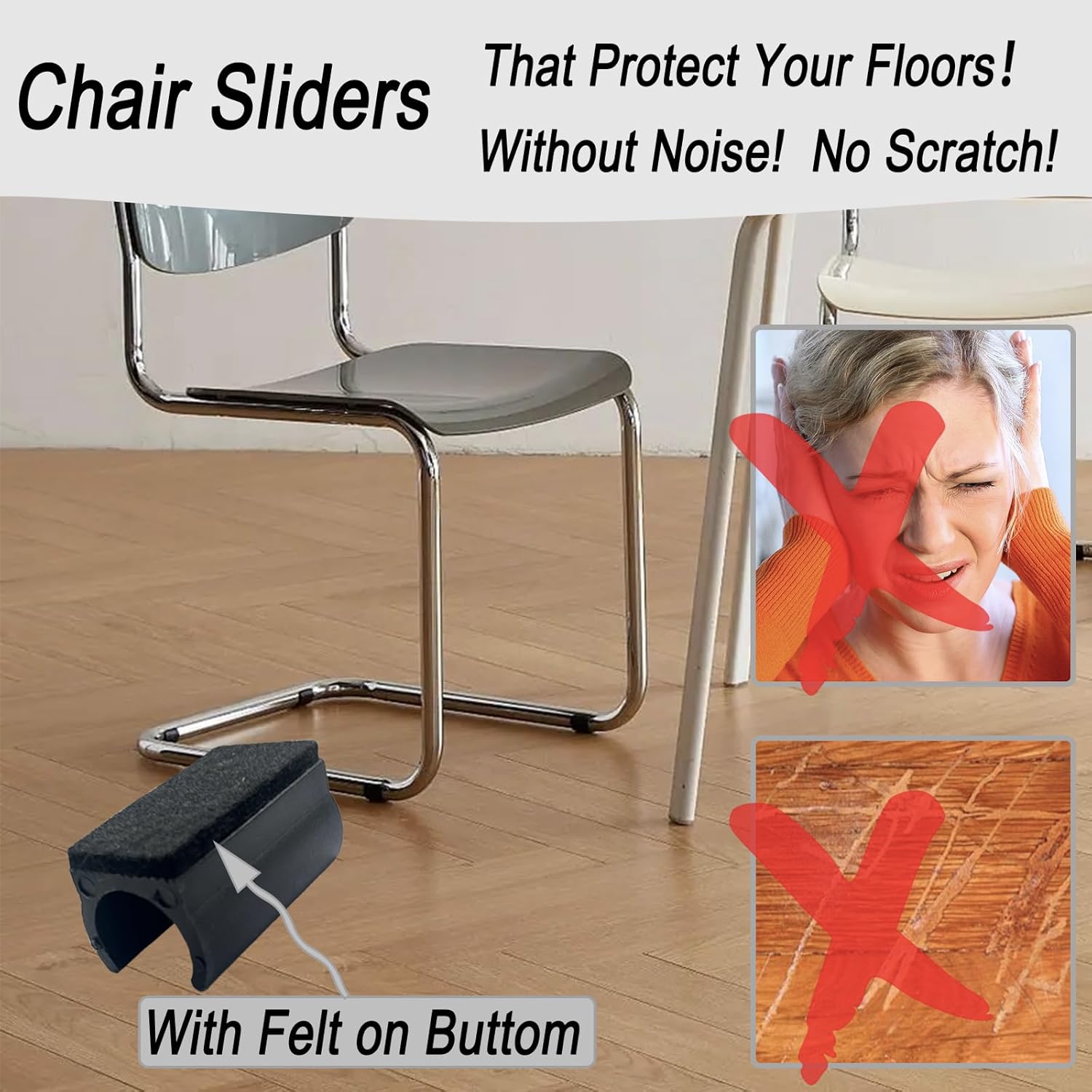 Rectangle U Shaped Chair Leg Tips Caps with Felt Pads,Furniture Feet Protector Slide Smoothly