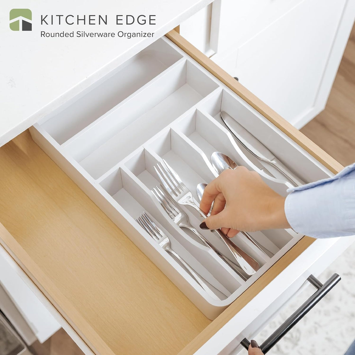 KitchenEdge Silverware Organizer - Cutlery, Flatware, and Utensil Holder for Kitchen Drawers, Fixed