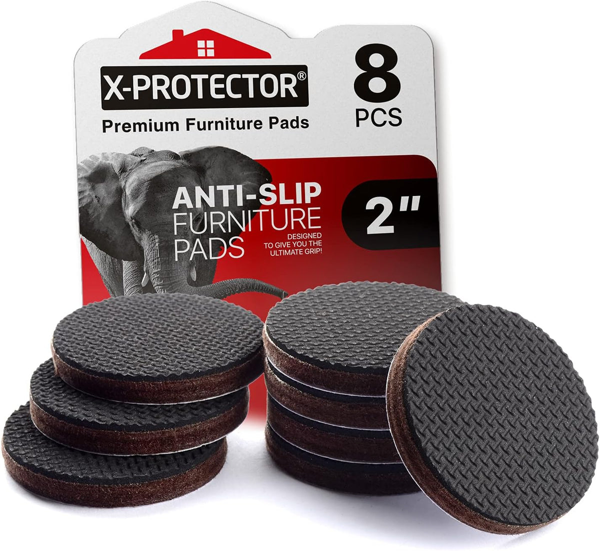X-PROTECTOR Non Slip Furniture Pads - 8 pcs Premium Furniture Grippers 2"! Self-Adhesive Rubber