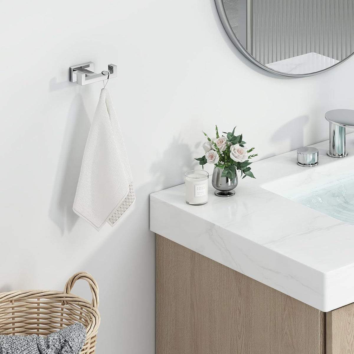 Angle Simple Bathroom Towel Hook, SUS 304 Stainless Steel Hand Towel Double Hook for Wall, Robe