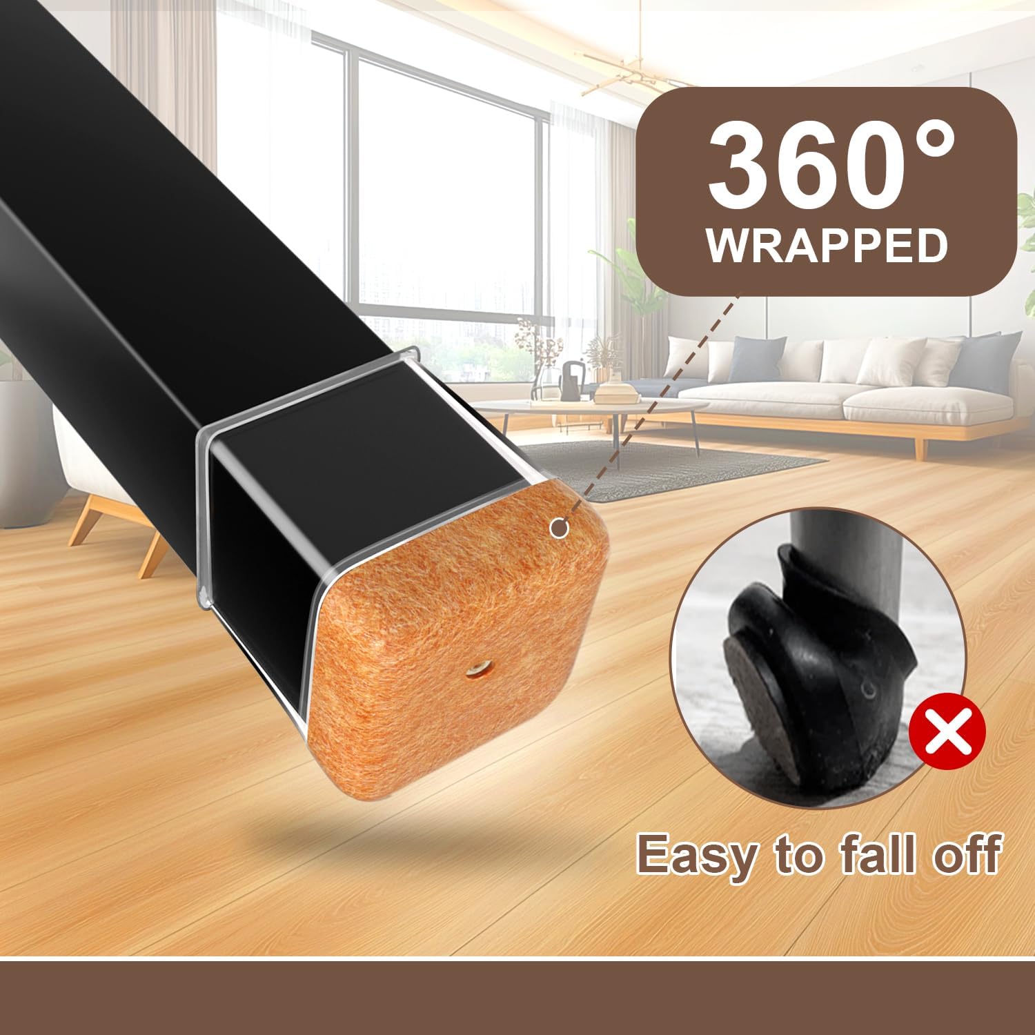 20 Pcs Chair Leg Floor Protectors for Hardwood Floors, Clear Rubber Furniture Sliders with Felt
