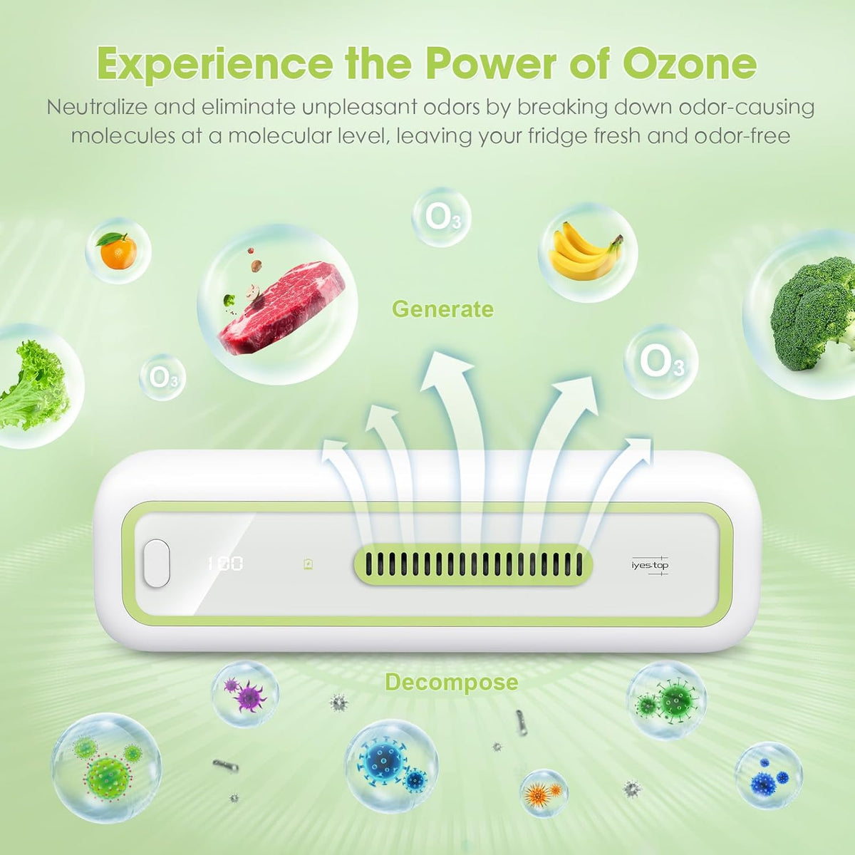 Mini USB Fridge Deodorizer with LED Display - Rechargeable and Reusable Odor Eliminator Absorber