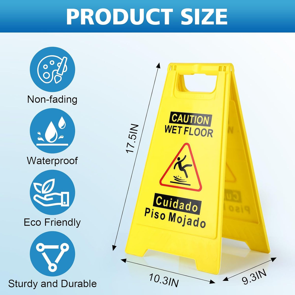 6-Pack Caution Wet Floor Sign,17.5" Height,Bright Yellow Double-Sided Folding A-Shaped Frame