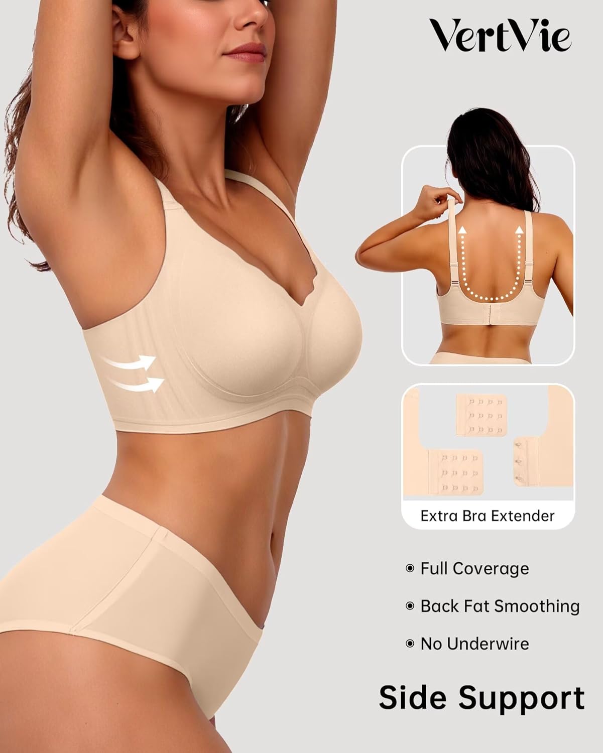 Vertvie Womens Seamless Bras No Underwire Supportive Wireless Push Up Full Coverage Bralette