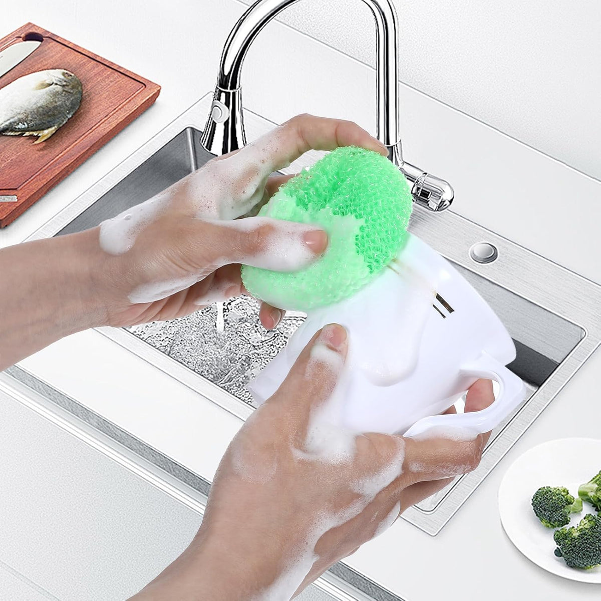 100 Pcs Plastic Scrubbers for Dishes, Round Pot Scrubbers for Kitchen Non Scratch Scouring Pads