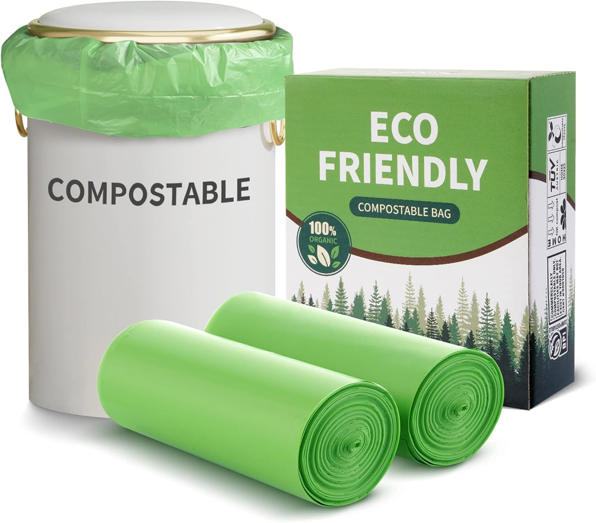 Compostable 8 Gallon Trash Bags Compost Small Garbage Bag Extra Thick 0.87 Mil for Kitchen Bathroom