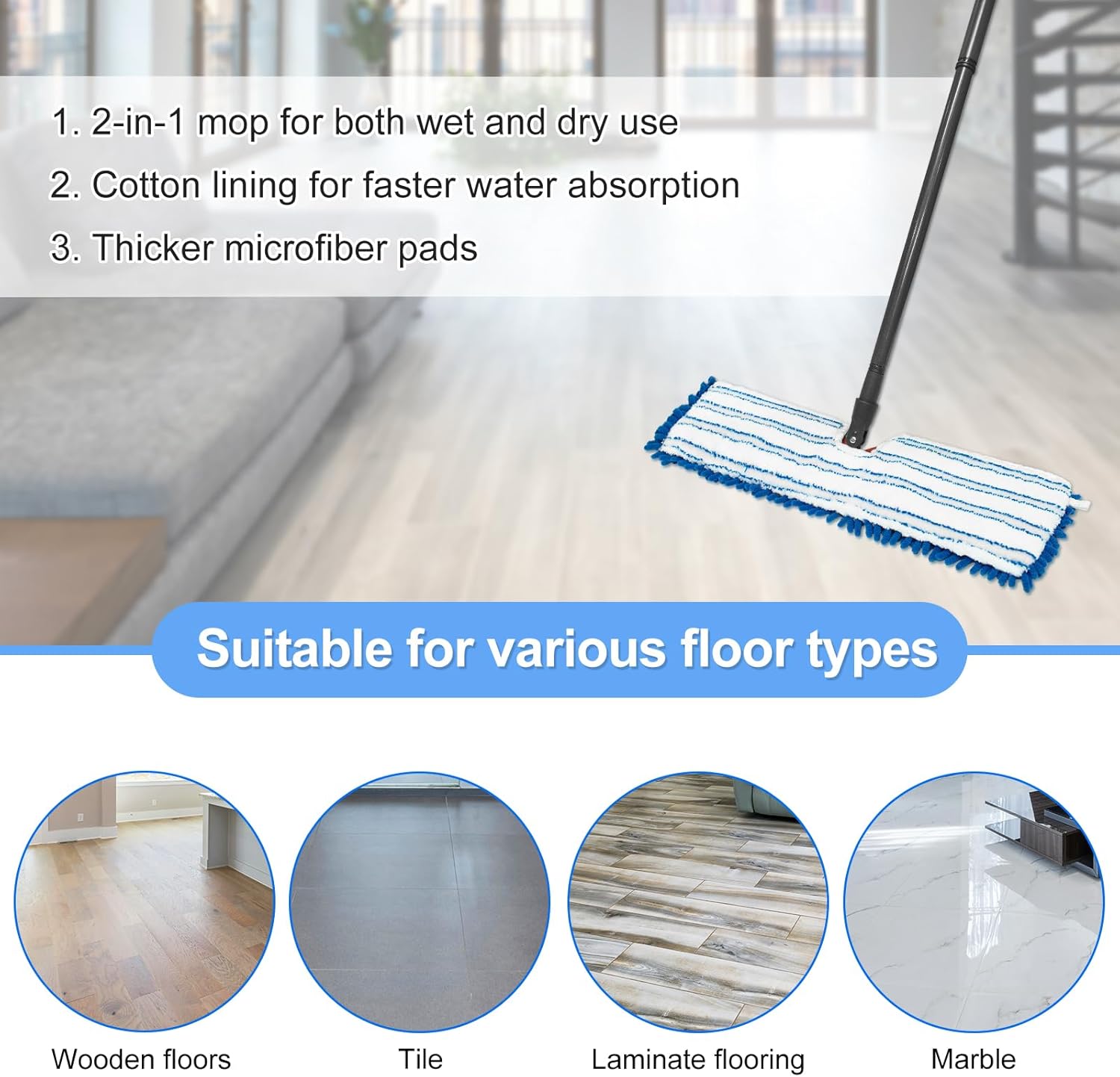 4 Pack Mop Heads Replacements for Ocedar Dual-Action Microfiber Flip Mop, Double Sided Mop Replace
