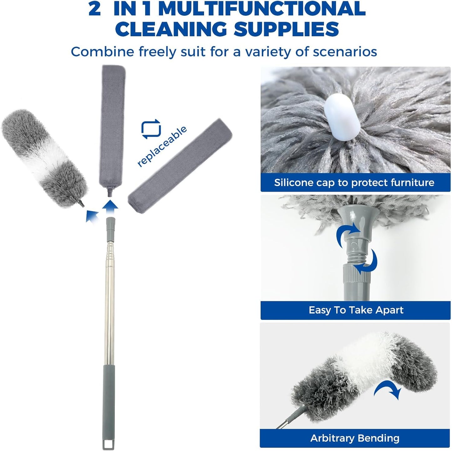 4 Pcs Dusters for Cleaning, 2 in 1 Microfiber Dusters and Retractable Gap Dust Cleaner with 1