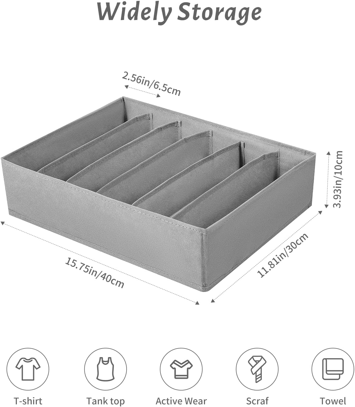 4 Packs T-shirt Drawer Organizers for Clothing,6 Grids Compartment Wardrobe Storage Box, Washable