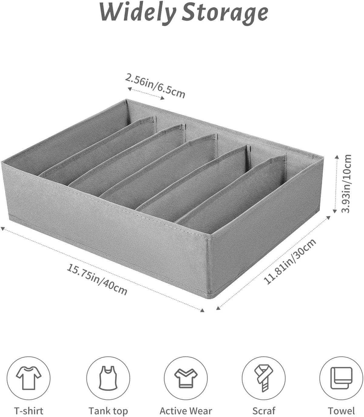 4 Packs T-shirt Drawer Organizers for Clothing,6 Grids Compartment Wardrobe Storage Box, Washable