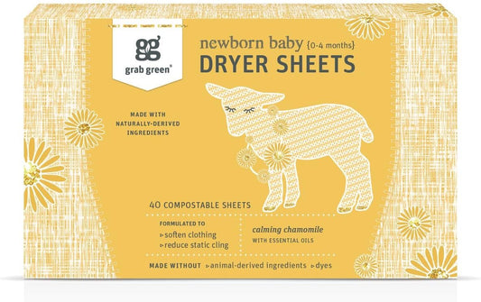 Grab Green Newborn Baby Dryer Sheets, 40 Sheets, Chamomile Scent, Plant and Mineral Based