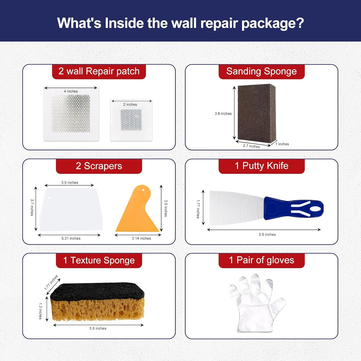 17.2oz Drywall Patch Repair Kit - Professional All-in-1 Tool Set (Scrapers/Sanding Sponge/Texture