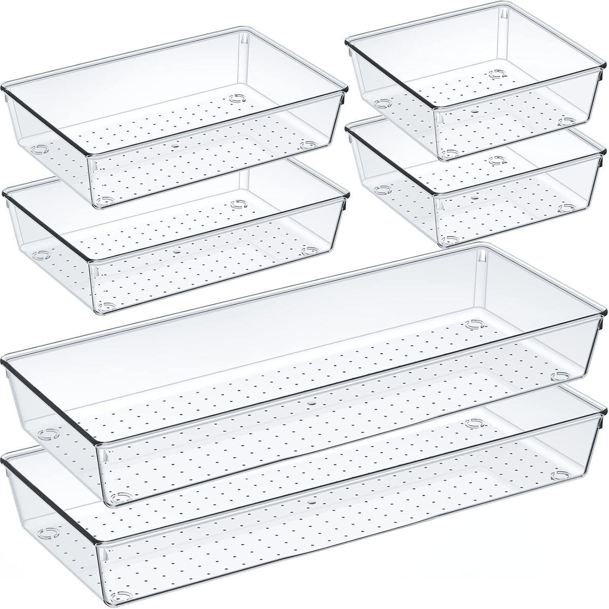 Criusia 6 Pcs Large Size Clear Drawer Organizer Set, Acrylic Non Slip Non Cracking Kitchen Drawer