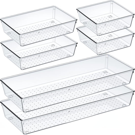 Criusia 6 Pcs Large Size Clear Drawer Organizer Set, Acrylic Non Slip Non Cracking Kitchen Drawer