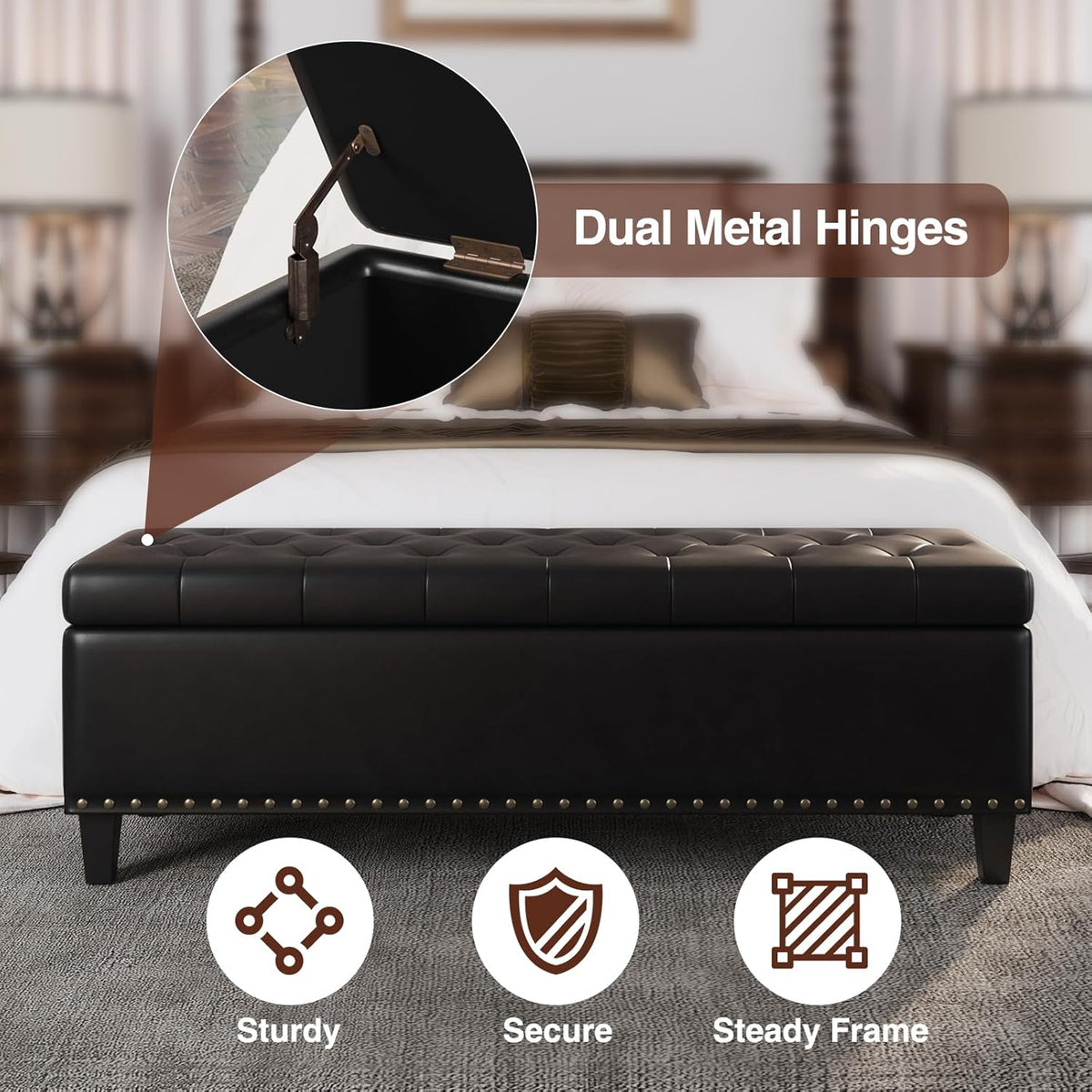 Storage Ottoman Bench, 51-Inch Large Storage Bench for Bedroom End of Bed, 30 Gallons Faux Leather