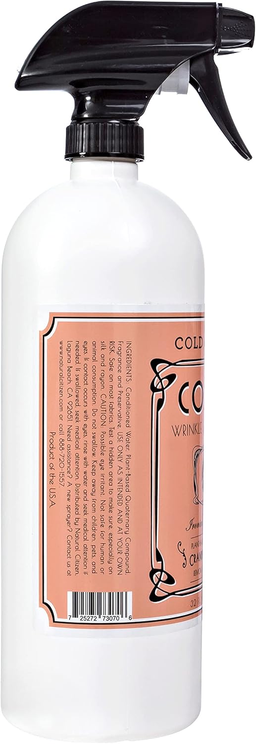 Cold Iron Wrinkle Release Spray 32 fl oz. Cranberry-Citrus. Plant Based Ironing Alternative. Fast