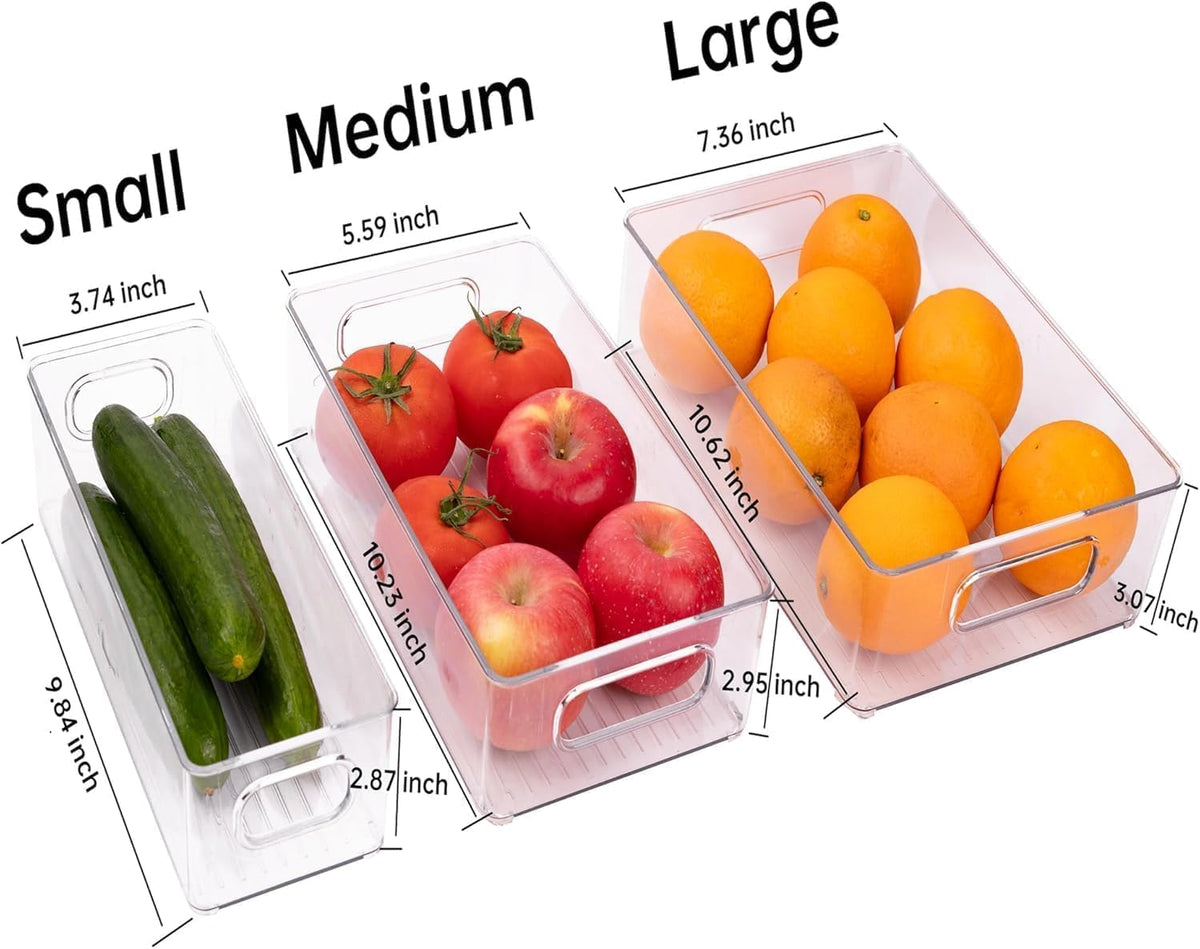 12 Pack Refrigerator Organizer Bins, 3 Sizes Stackable Clear Pantry Storage with Handles and 30 PCS