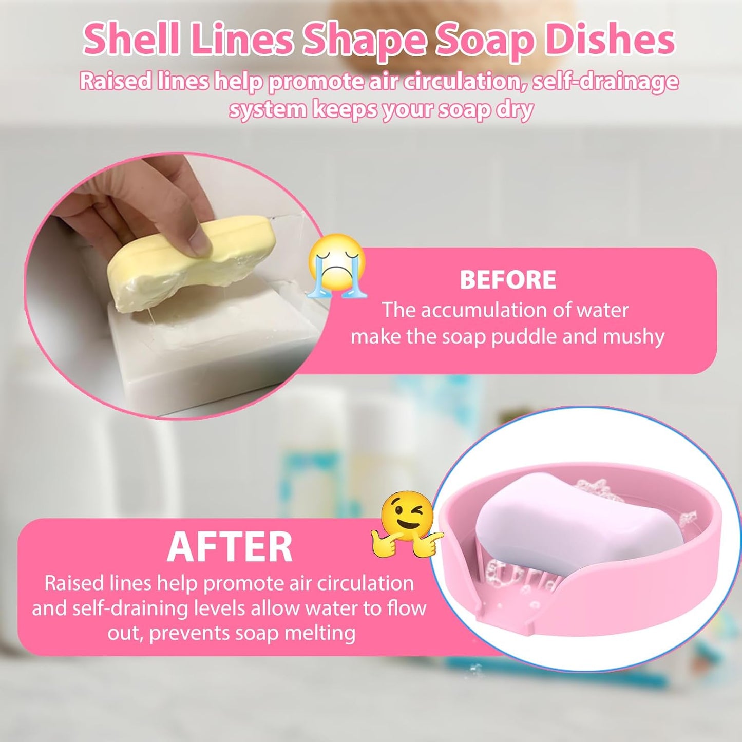 Self Draining Soap Dish, Silicone Suction Cup Soap Holder Tray Savers Container Sponge Holder for
