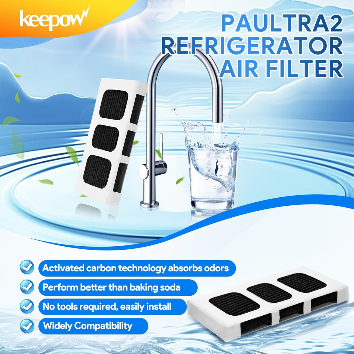 KEEPOW Paultra2 Refrigerator Air Filter Compatible with Frigidaire Pureair Ultra 2, Pure Air Ultra