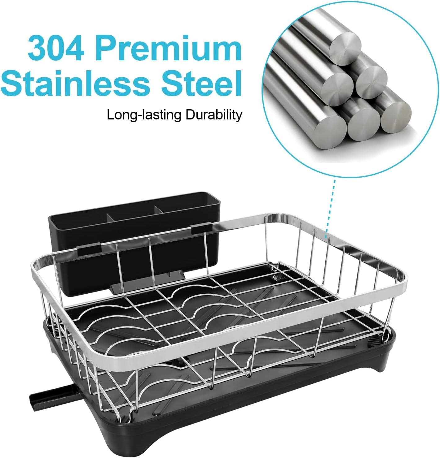 Dish Drying Rack 304 Stainless Steel Dish Rack with Drainboard,Space Spaving Auto-Draining Drying
