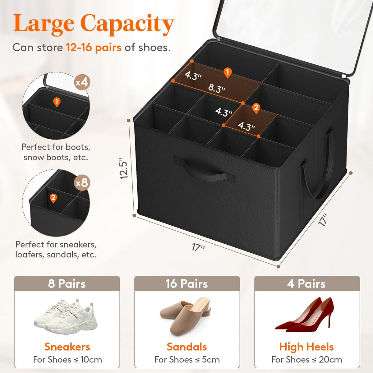 Lifewit Shoe Storage Organizer for Closet Fits 12-16 Pairs, Fabric Large Shoe Box Storage Container