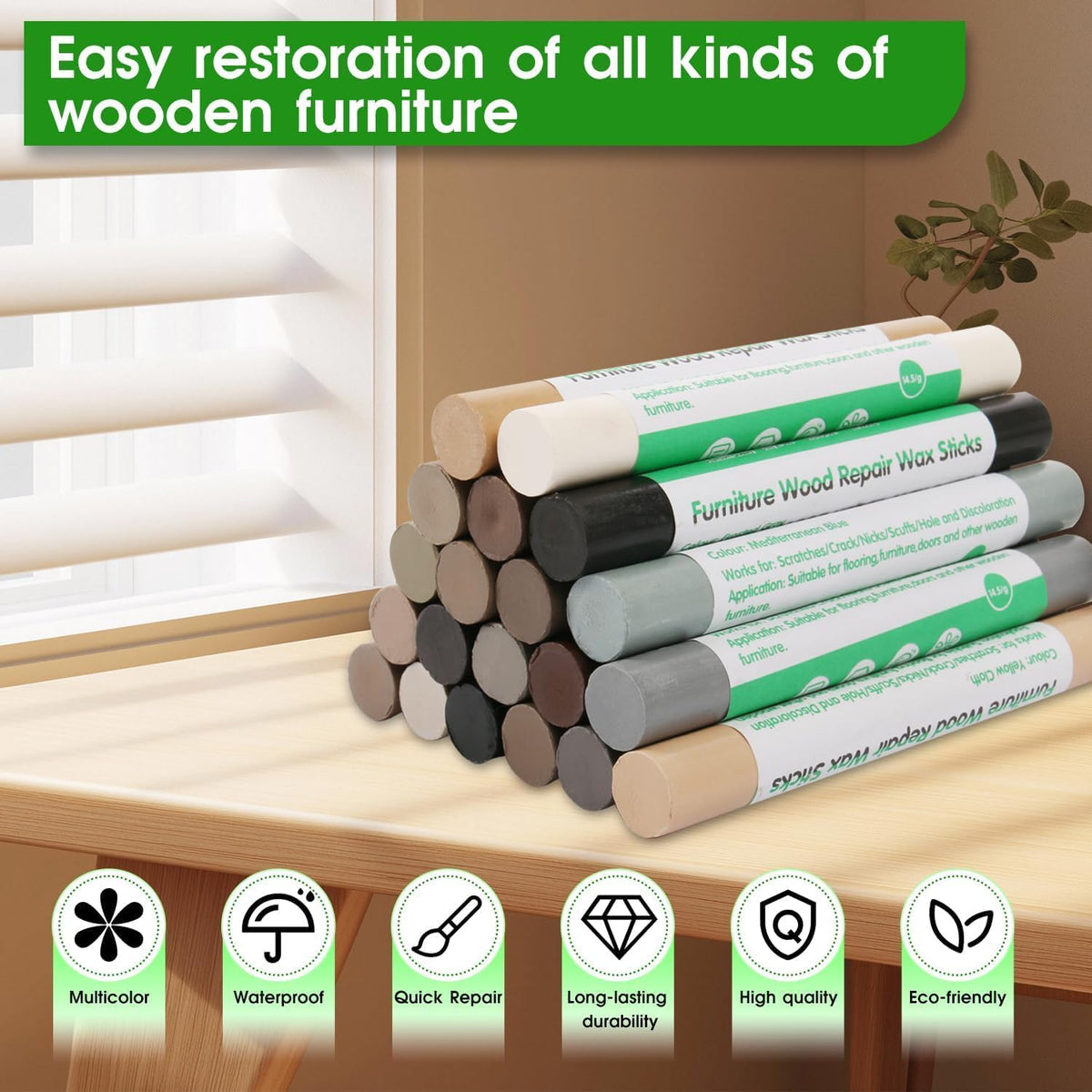 Furniture Markers Touch Up, 20 Colors Wood Filler Sticks, Wood Wax Crayons for Repairing Scratches