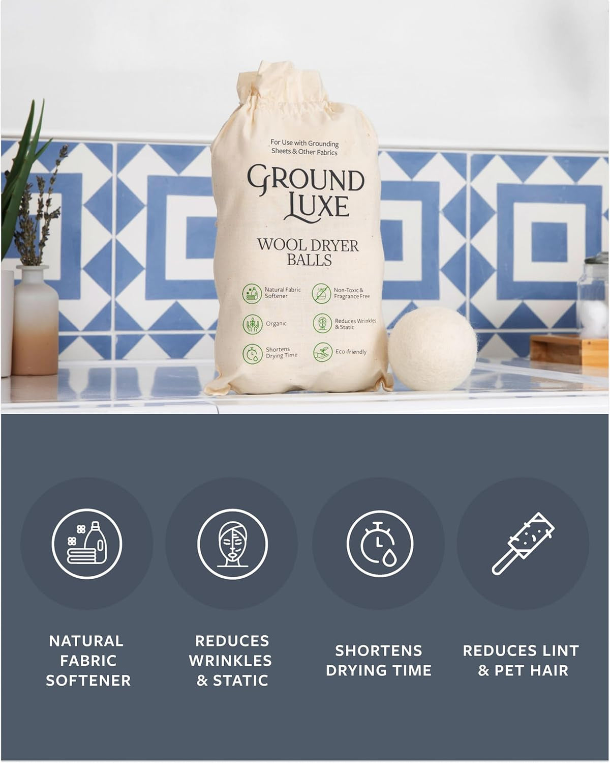 GroundLuxe Premium New Zealand Wool Dryer Balls - 6-Pack, 100% Organic, Hand-Felted, Reusable