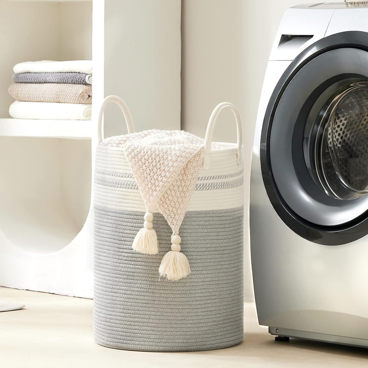 YOUDENOVA Woven Rope Laundry Hamper Basket, 72L Tall Luandry Basket, Baby Nursery Hamper for