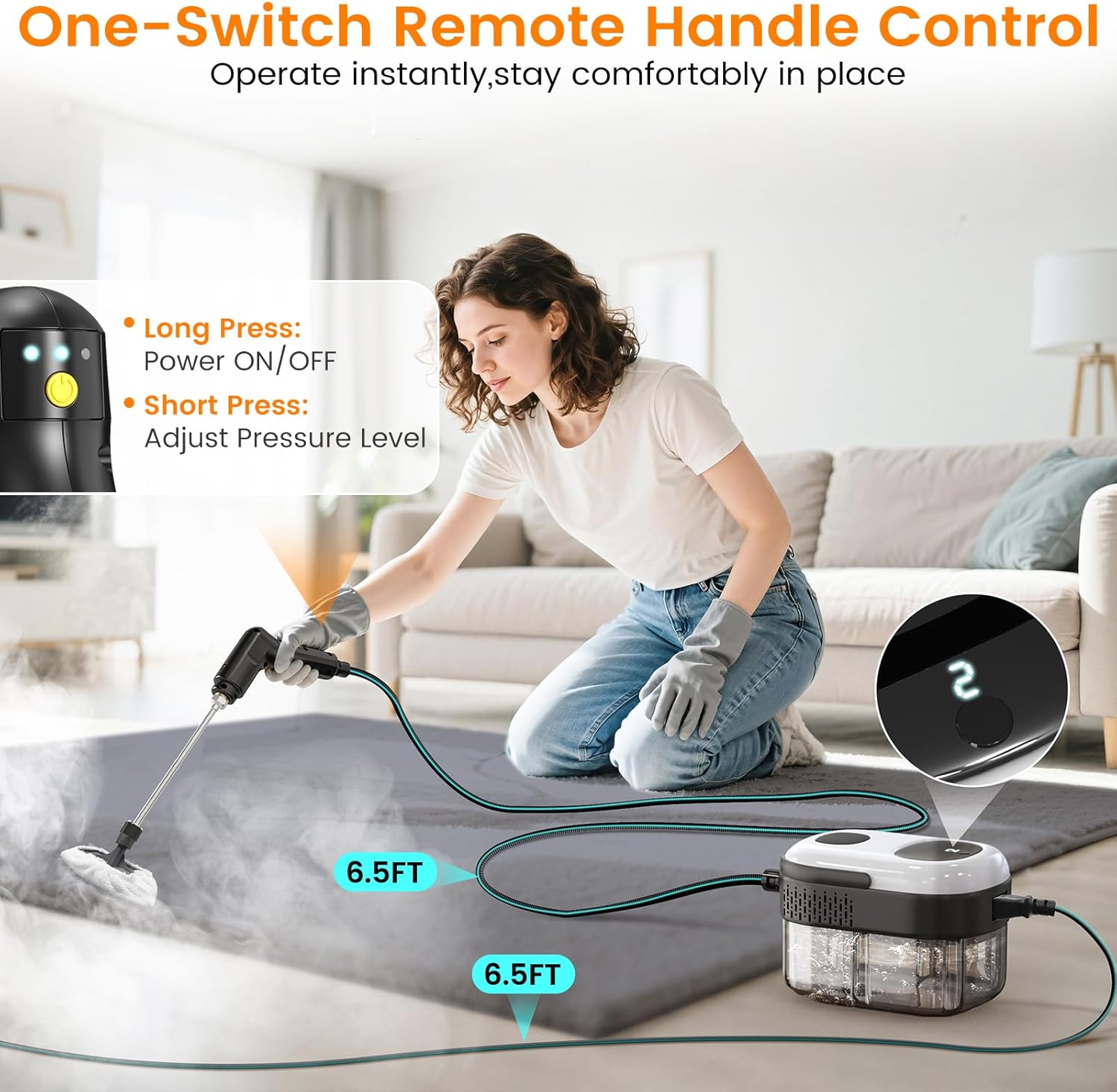 Pressurized Steam Cleaner, 3-Level Adjustable Handheld Steamer Cleaning for Home, 15s Fast Heat-Up