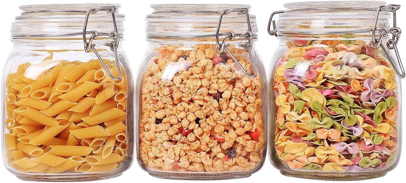 ComSaf Airtight Glass Canister Set of 3 with Lids 34oz Food Storage Jar Square - Storage Container
