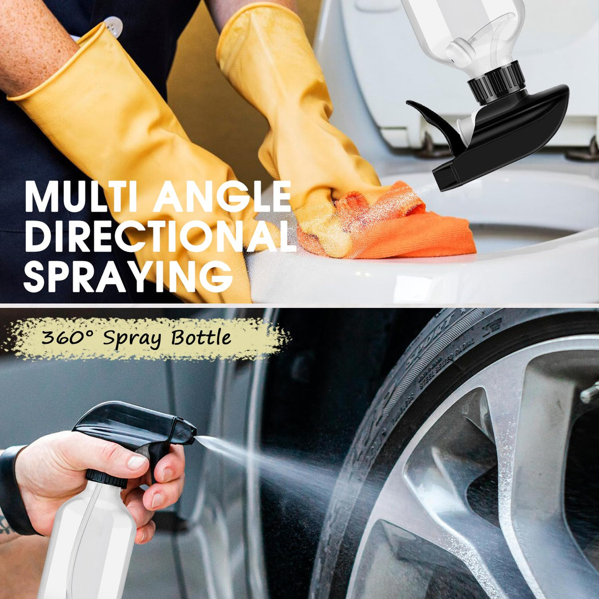 2 Packs Plastic Spray Bottles 360° Water Spray Bottle for Cleaning - 10 oz/300 ml Upside Down Spray