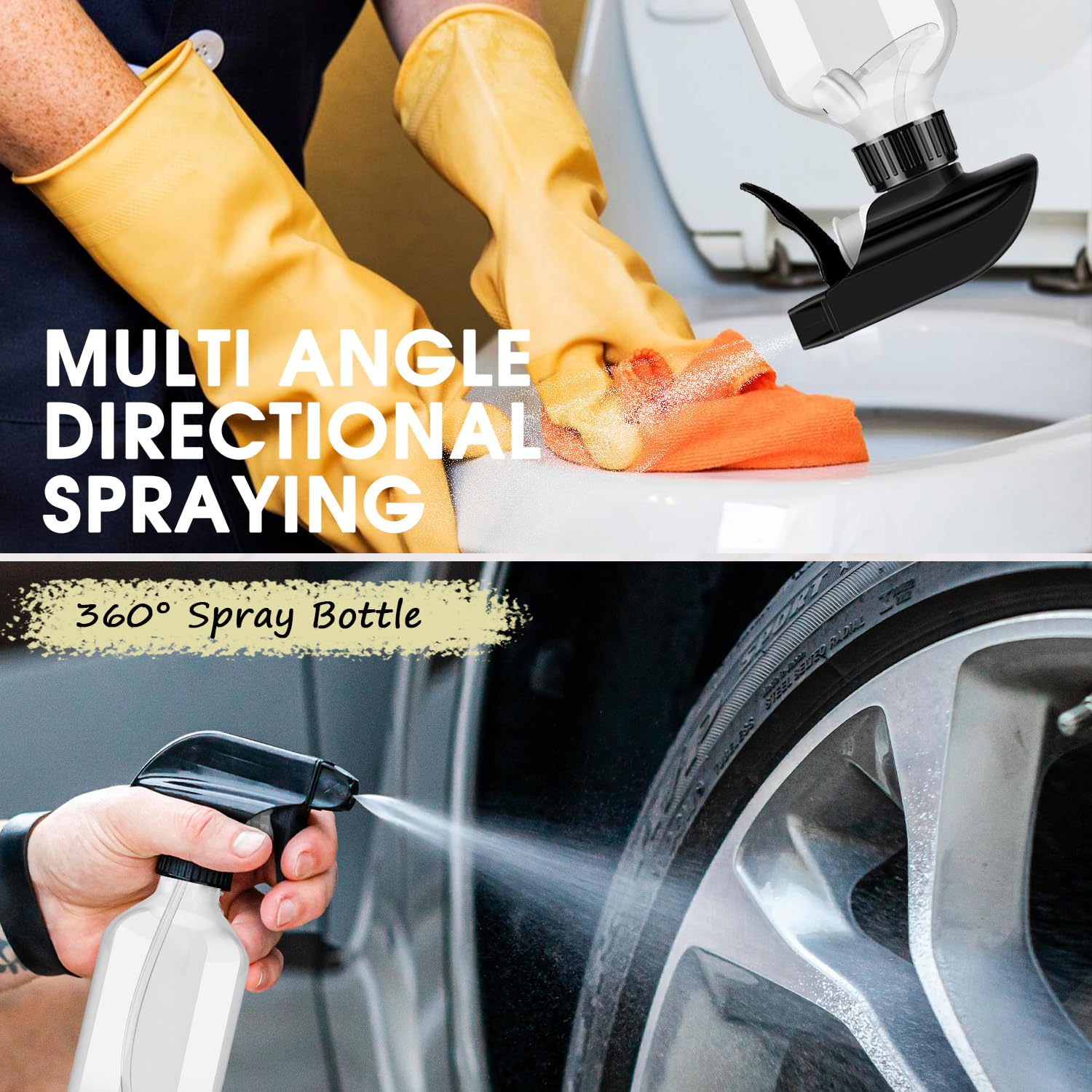 2 Packs Plastic Spray Bottles 360° Water Spray Bottle for Cleaning - 10 oz/300 ml Upside Down Spray