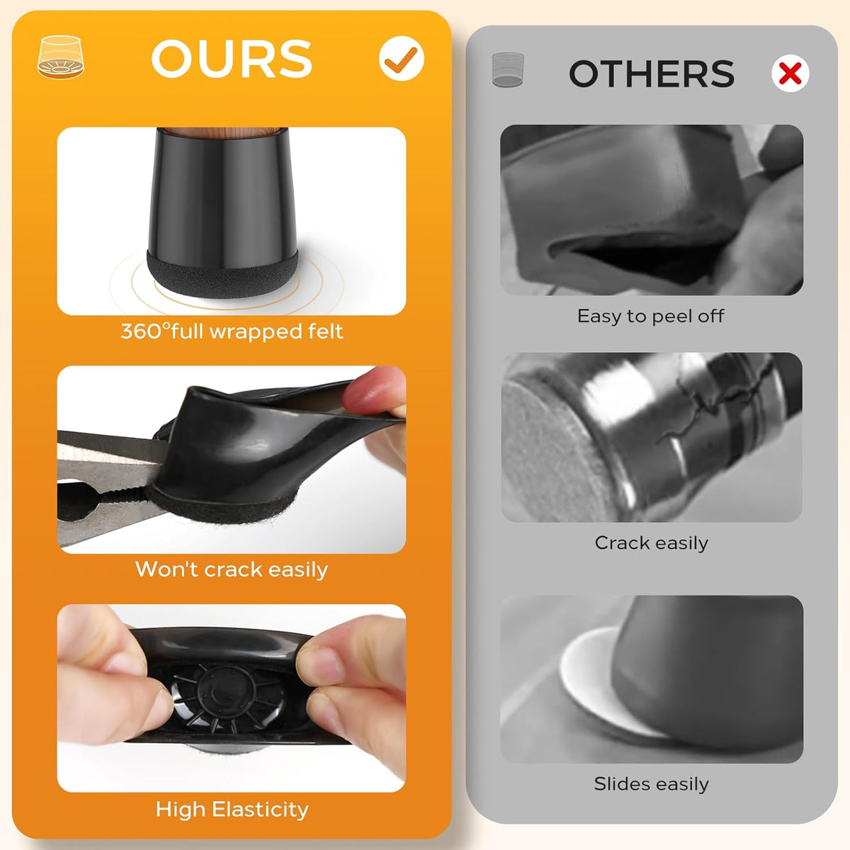 24 PCS Silicone & Felt Chair Leg Floor Protectors for Hardwood Floors - Furniture Pads, Chair Leg