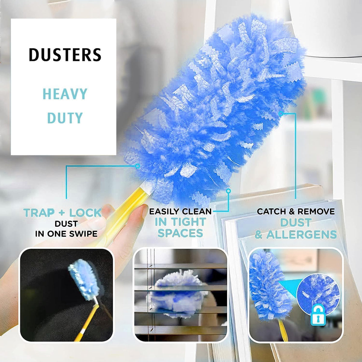 Duster Refill for Swiffer Duster, 30 Count Heavy Duty 2 Side 360° Duster Refills with 1 Handle, 4X