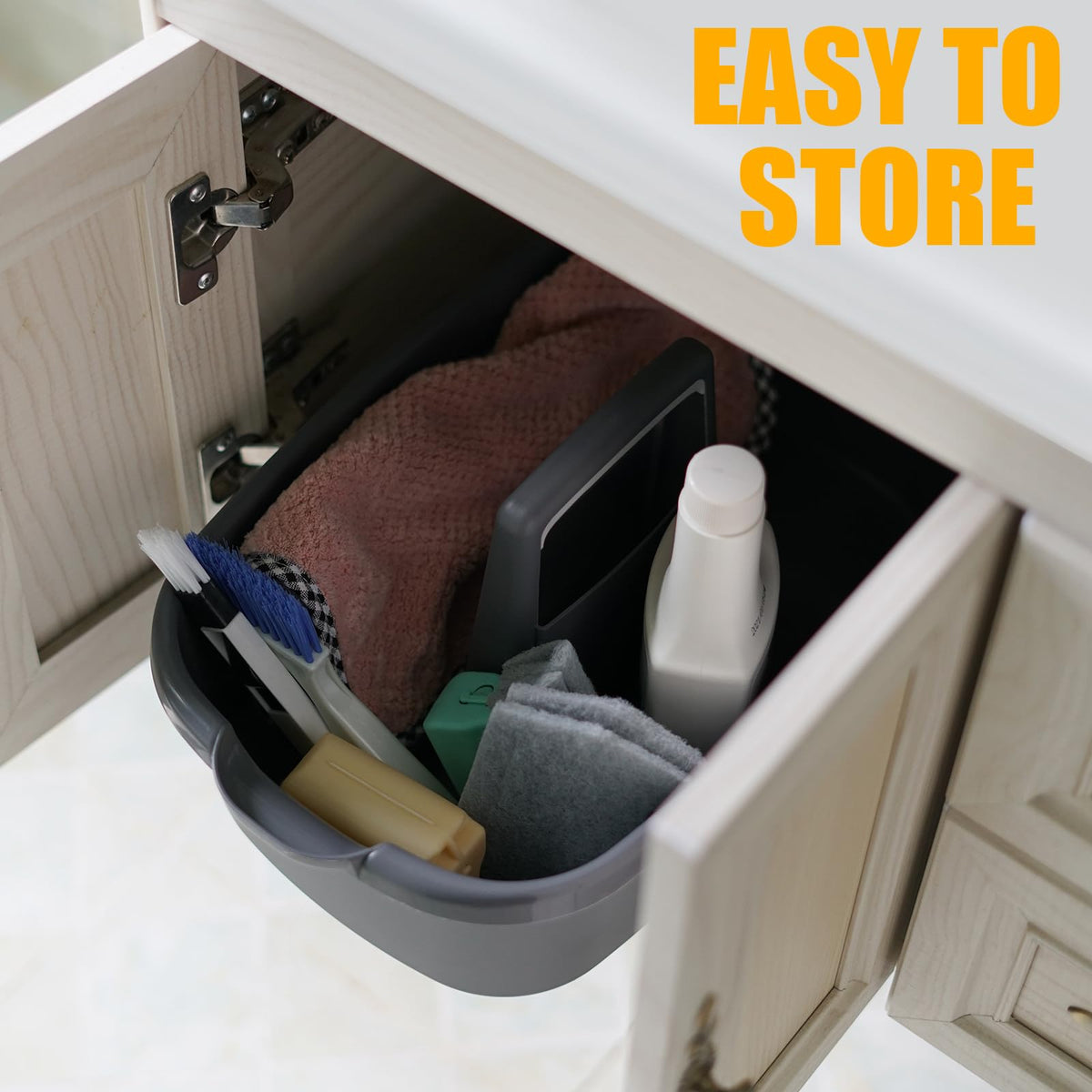 Omirome 2-Pack Large Gray Cleaning Caddy for Cleaning Supplies with Handle - Portable Plastic Tote