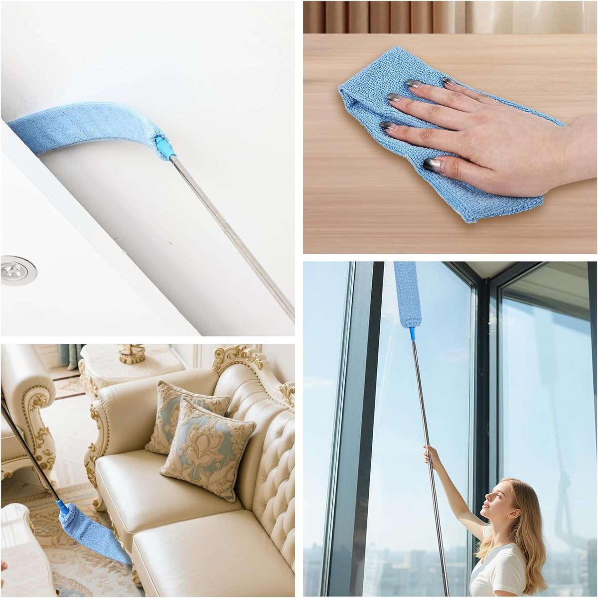 Retractable Gap Duster Cleaner Cleaning Tools with 2 Microfiber Dusting Cloths Washable Duster for