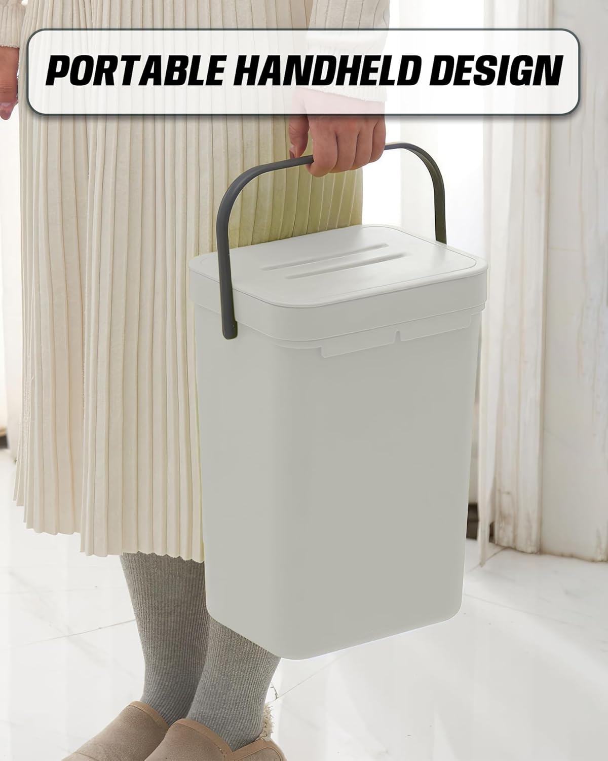 Kitchen Compost Bin - 3.2 Gallons Hanging Trash Can with Lid for Kitchen Bathroom, Under Sink Trash