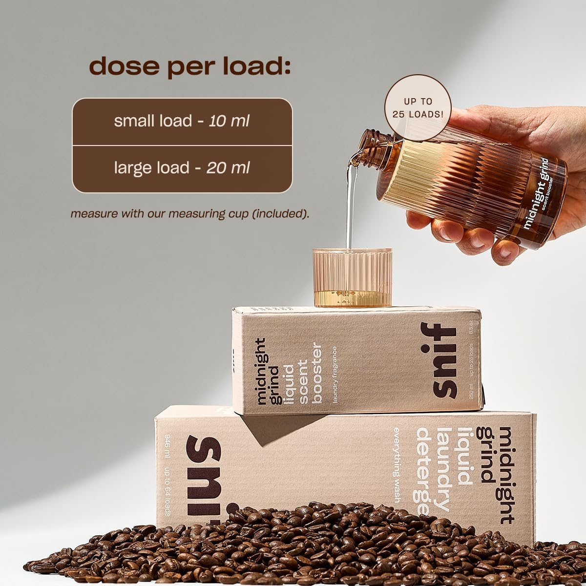 Snif Midnight Grind Scent Booster, Bold, Rich Espresso Scent, 25 Loads, Non-Irritating to Skin