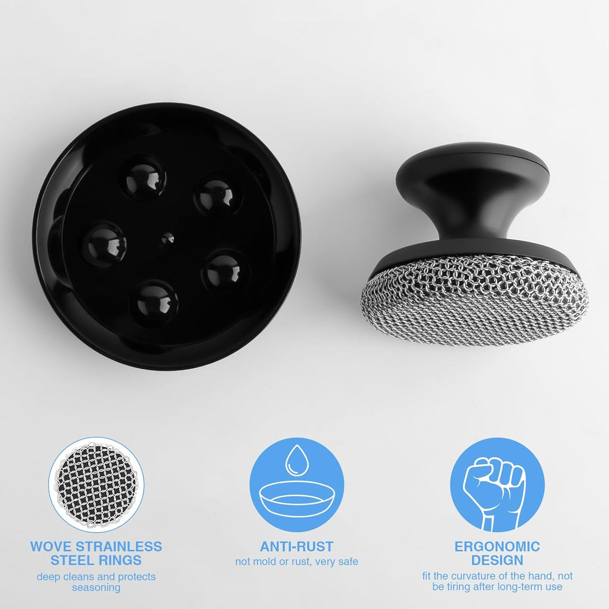Cast Iron Scrubber Cleaner, Chainmail Scrubber for Cast Iron Pan Skillet, Dish Scouring Pad