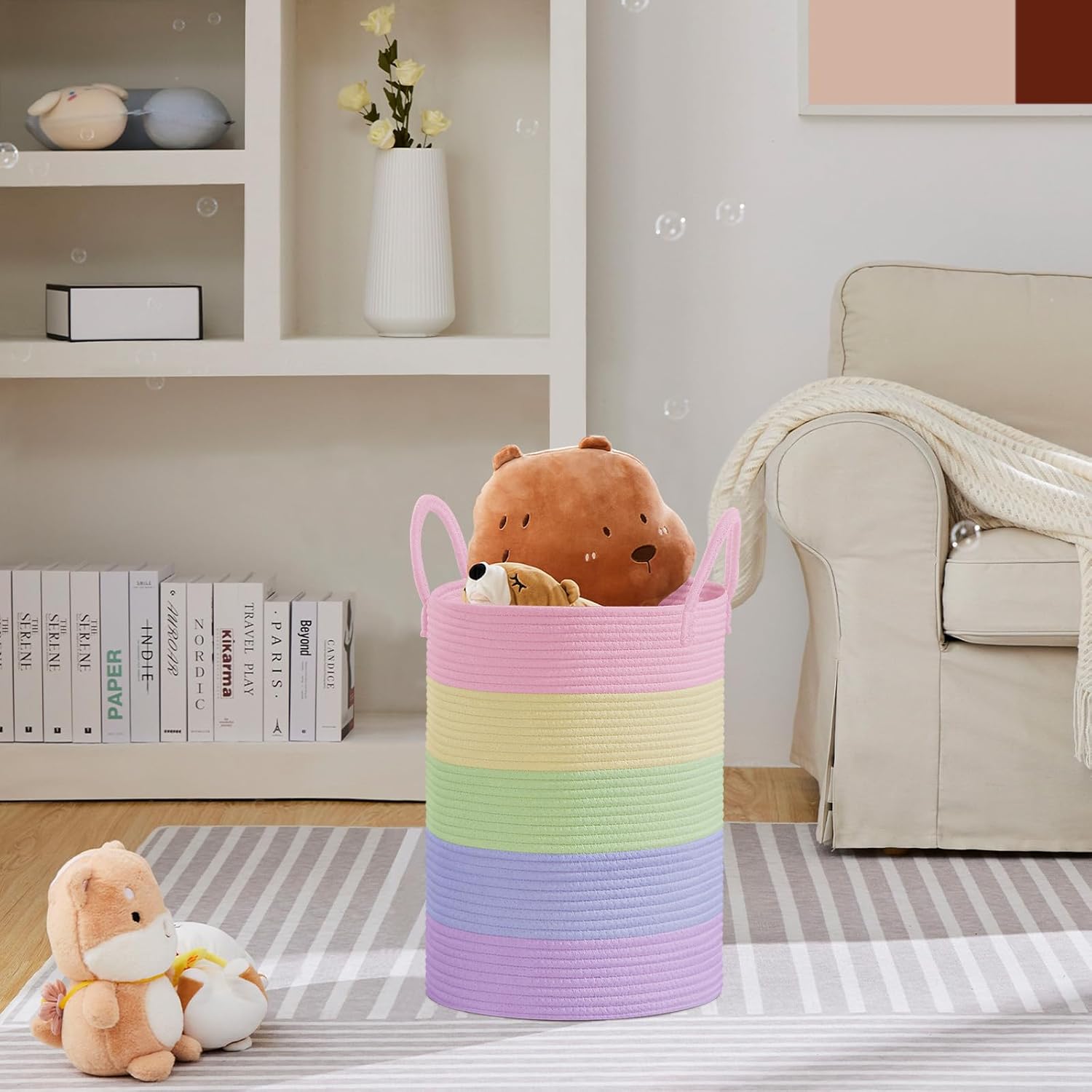 VIPOSCO Large Laundry Hamper, Tall Woven Rope Storage Basket for Blanket, Toys, Dirty Clothes in