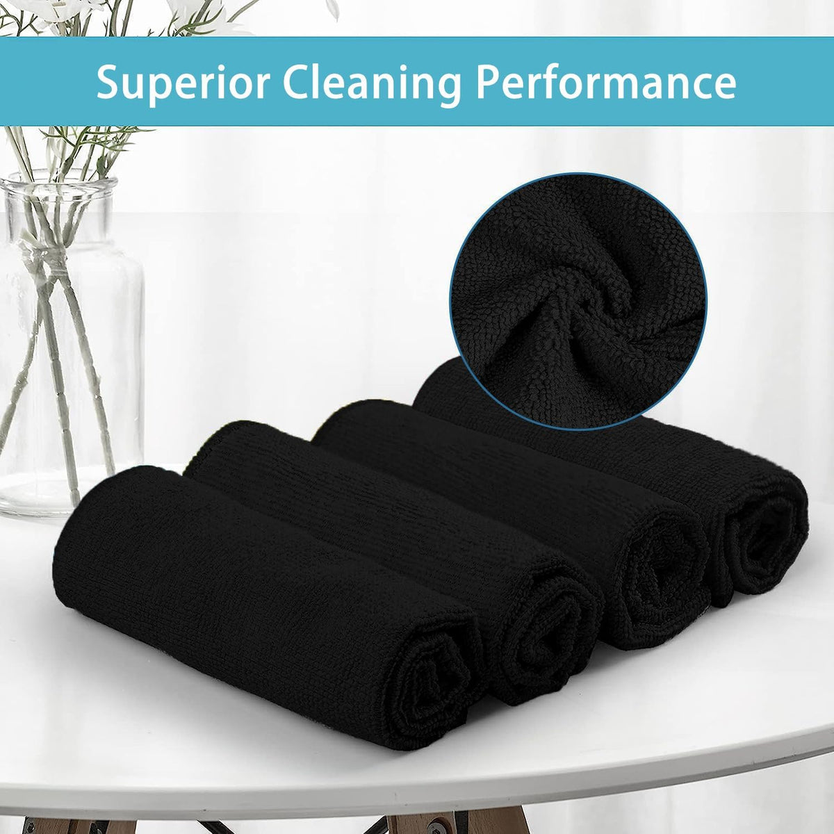 HOMEXCEL Black Microfiber Cleaning Cloth, 8 Pack Cleaning Towels for Kitchen, Lint Free