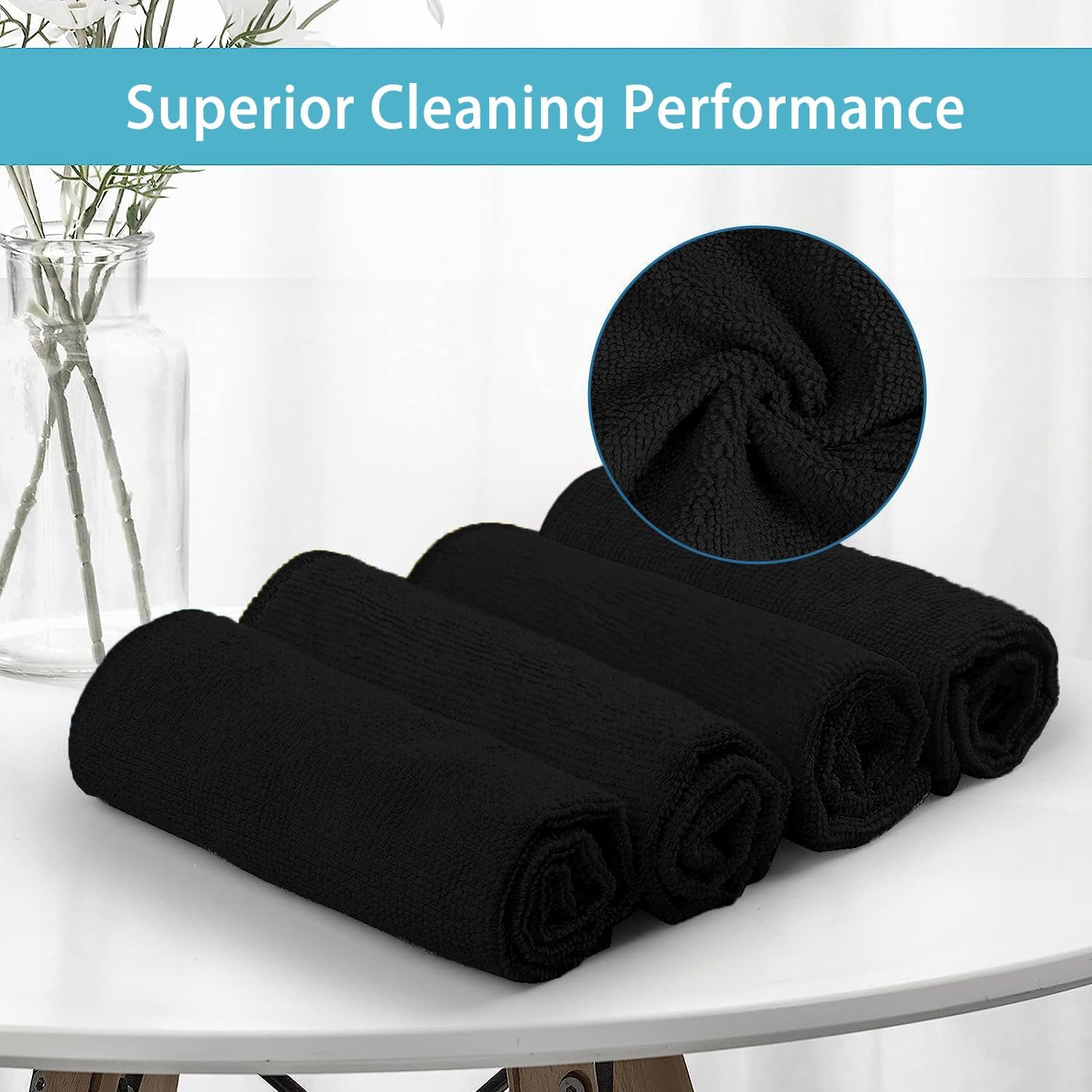HOMEXCEL Black Microfiber Cleaning Cloth, 8 Pack Cleaning Towels for Kitchen, Lint Free