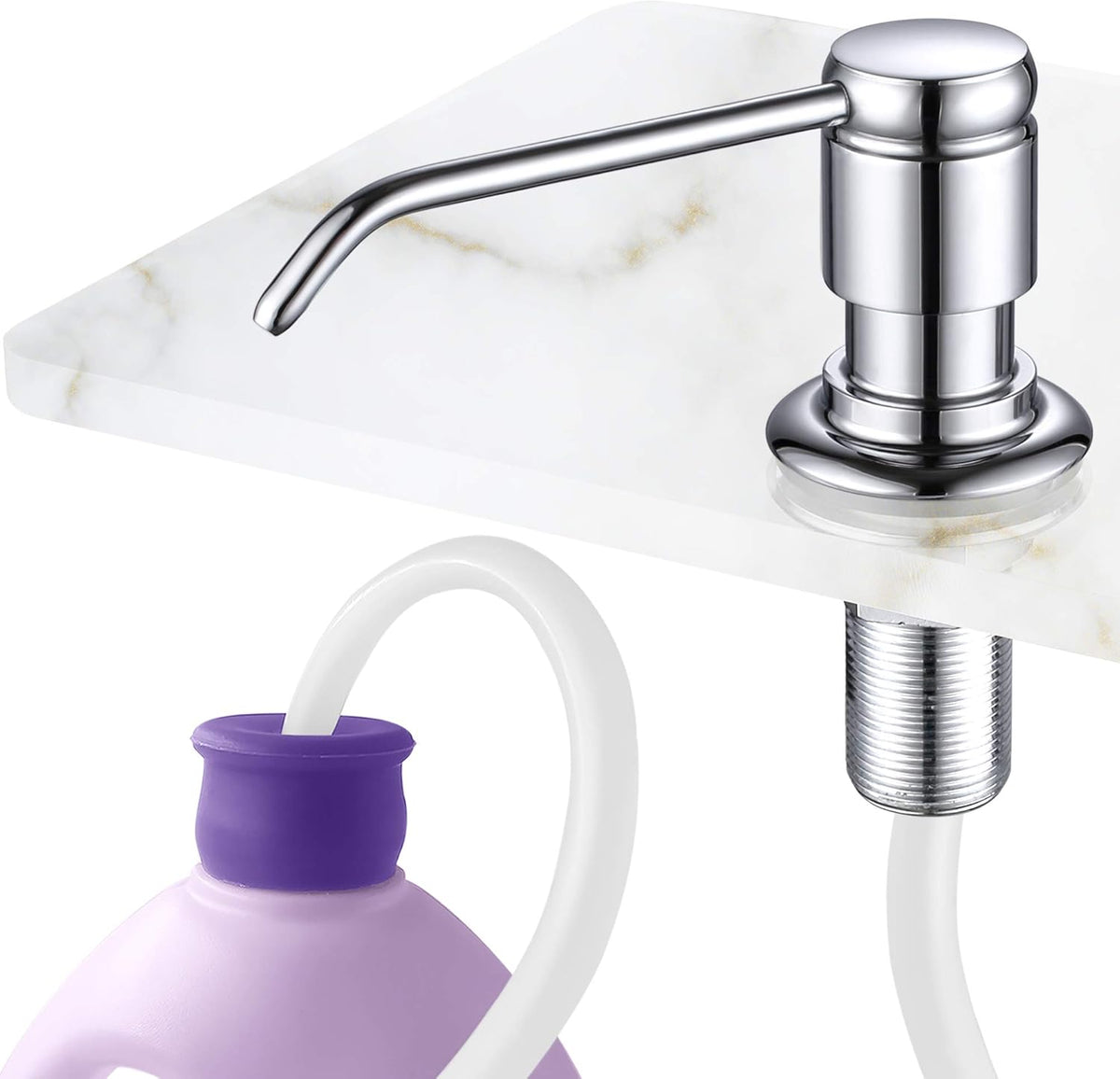 Gagal Soap Dispenser (Chrome) and Extension Tube Kit for Kitchen Sink, Complete Brass Pump with 40"