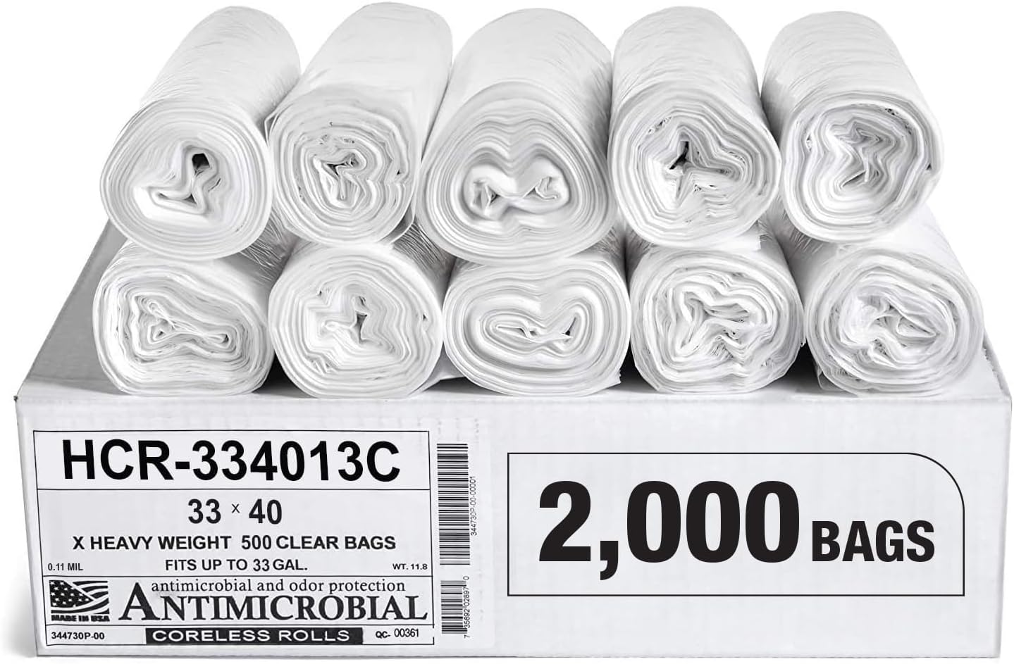 Aluf Plastics High Density Trash Bags, 33 Gallon, 2000 Count, 13 Micron (eq), 33" x 40", Clear, for